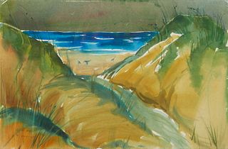 Robert Brandt, "Dunes at the Beach," 1983, watercolor, signed and dated lower left, shrinkwrapped, H.- 15 in., W.- 22 3/8 in.