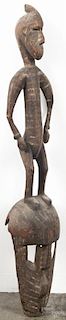 African carved and painted figural mask of the Senufo people, 44'' h. Provenance: DeHoogh Gallery