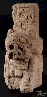 Pre-Columbian carved stone animal relief, 19'' h., 8 1/2'' w. Provenance: DeHoogh Gallery, Philadelphia