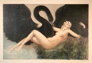 Louis Icart Etching "Leda and the Swan"