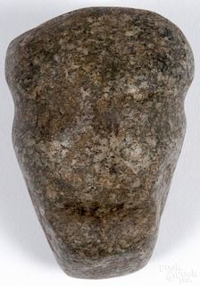 Mexican pre-Columbian Mezcala stone head in green and white porphyry, 2 3/4'' h.