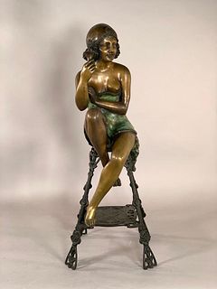 Art Nouveau Style Bronze Seated Beauty, 20thc.