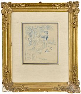 Adolphe Willette (French 1857-1926), blue crayon, titled L'arbre du mar, signed lower left