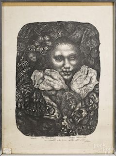 Ivan Albright (American 1897-1983), woodblock, titled Hail to the Pure, signed lower right
