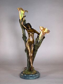 Art Nouveau Bronze Lamp, Marina, Paris