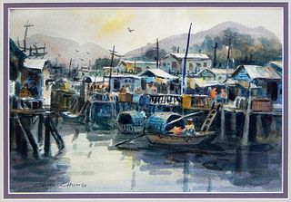 Chin Chung Chinese Impressionist Harbor Painting
