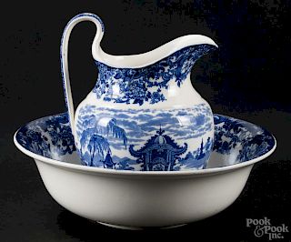 Wedgwood blue and white transferware in the Chinese pattern, to include a pitcher, 12 1/2'' h.