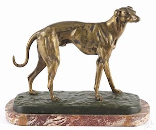 Painted bronze of a greyhound, after Mendel, 9 1/2'' h.