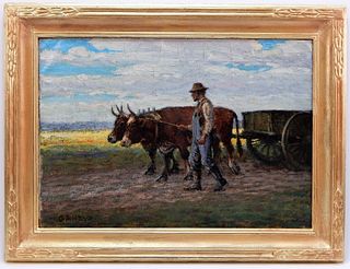 George Hays Old Man and Oxen O/C Painting