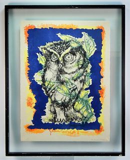 Jean Lurcat Hand Tinted Modernist Owl Lithograph