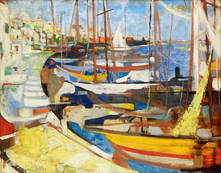 Post Impressionist Modern Seascape Harbor Painting