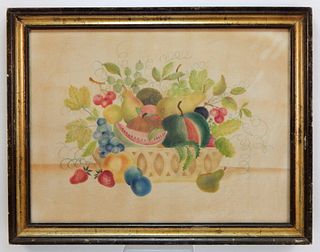 Antique Folk Art Fruit Still Life Theorem Painting