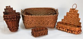 4 Native American Penobscot Hand Woven Baskets