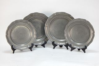 4 English Antique Pewter Chargers and Plates