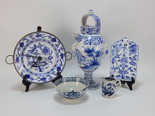 5PC Assorted Delft Pottery Domestic Articles