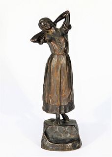 Franz Sautner Young Woman Bronze Statue