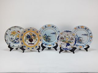 5 Polychrome Delft Porcelain Plates