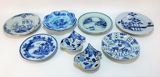 8PC Delft Blue and White Pottery Plate Group