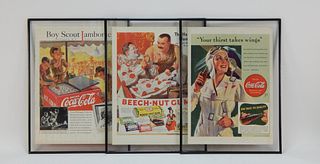 3 American Coca Cola Beech Nut Gum Ad Lithographs