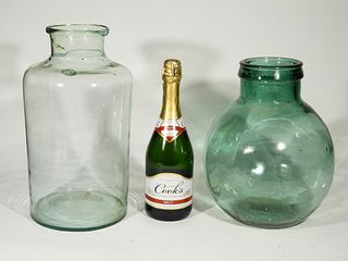 2 Antique 19C. Mouth Blown Glass Storage Jars