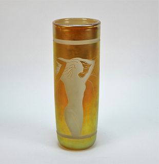 Corriea Nude Women Etched Art Glass Vase