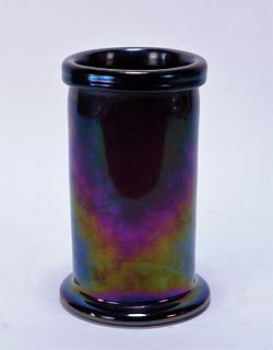 Bohemian Czech Iridescent Rolled Rim Glass Vase