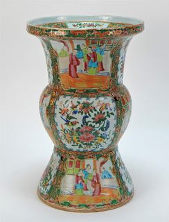 19C Chinese Rose Medallion Gu Form Vase