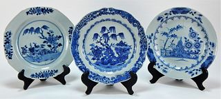 3 Chinese Porcelain Blue and White Kraak Plates