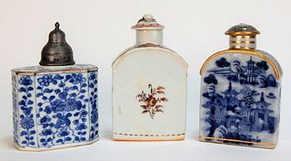 3 Chinese Export Porcelain Tea Caddy Group