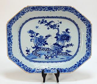 18C Chinese Nanking Blue and White Botanical Plate