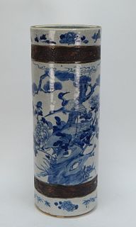 19C Chinese Canton Blue and White Umbrella Stand