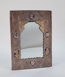 Anglo Indian Enameled Silver Mughal Mirror