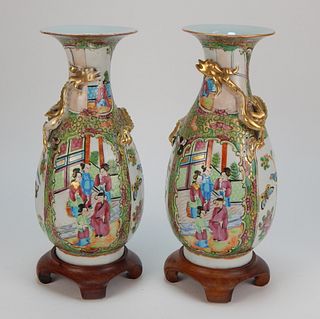PR 19C Chinese Rose Medallion Vases with Stands