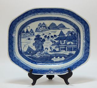 19C Chinese Canton Blue and White Platter