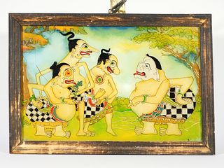 Indonesian Glass Semar and Brothers Painting