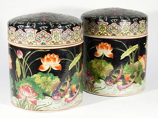 PR Chinese Famille Noir Porcelain Canisters