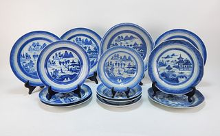 13PC Chinese Canton Blue and White Plate Group
