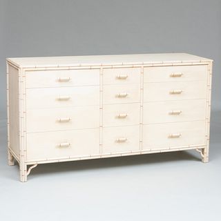 Modern Cream and Red Painted Faux Bamboo Chest of Drawers