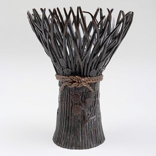 Japanese Parcel-Gilt Bronze Reed Form Vase