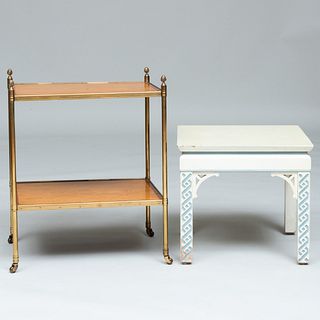 Modern Brass-Mounted Satinwood Cross Banded Two-Tier Table 