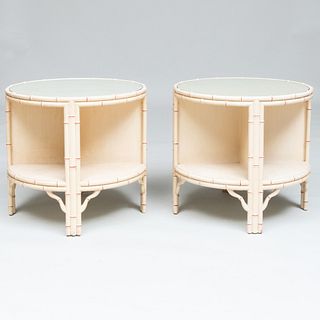 Pair of Painted Faux Bamboo Two Tier Side Tables, Possibly Maison Jansen