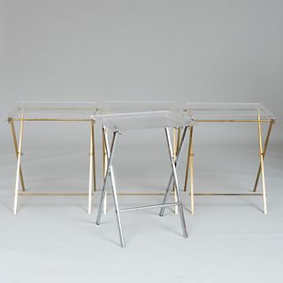 Set of Three Modern Brass-Mounted Lucite Tray Tables