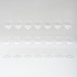 Group of Fourteen Val Saint Lambert Red Wine Glasses