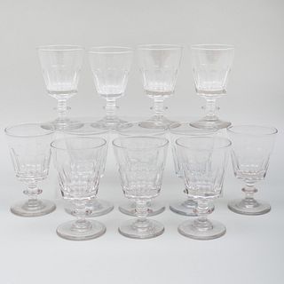 Set of Twelve French Faceted Wine Glasses