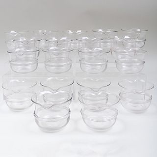Large Group of Eighteen Glass Wine Rinsers with Applied Decoration