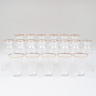 Group of Ribbed Glass Table Vases with Gilt Rims