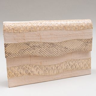 Yves Saint Laurent Haute Couture Linen and Textured Leather Clutch