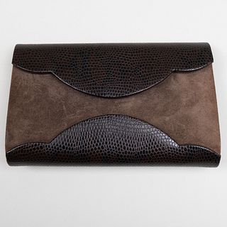 Yves Saint Laurent Brown Suede and Textured Leather Clutch