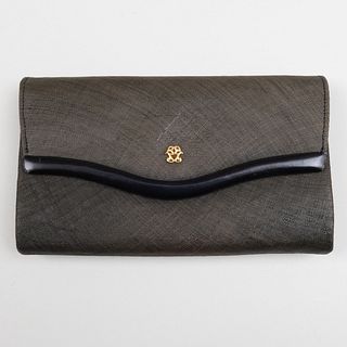 Germaine GuÃ©rin Black Leather Trimmed and Woven Clutch