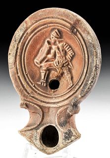Roman Terracotta Oil Lamp w/ Gladiator
